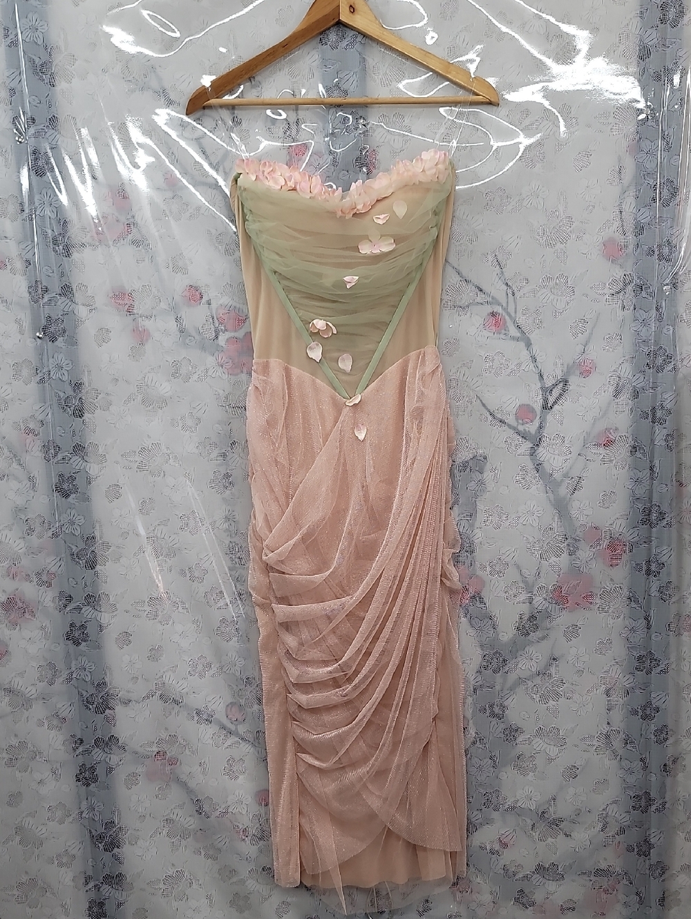 Lacemade Ecoute Les Fleurs Tomber Pink& Sage Green Dress Size Medium